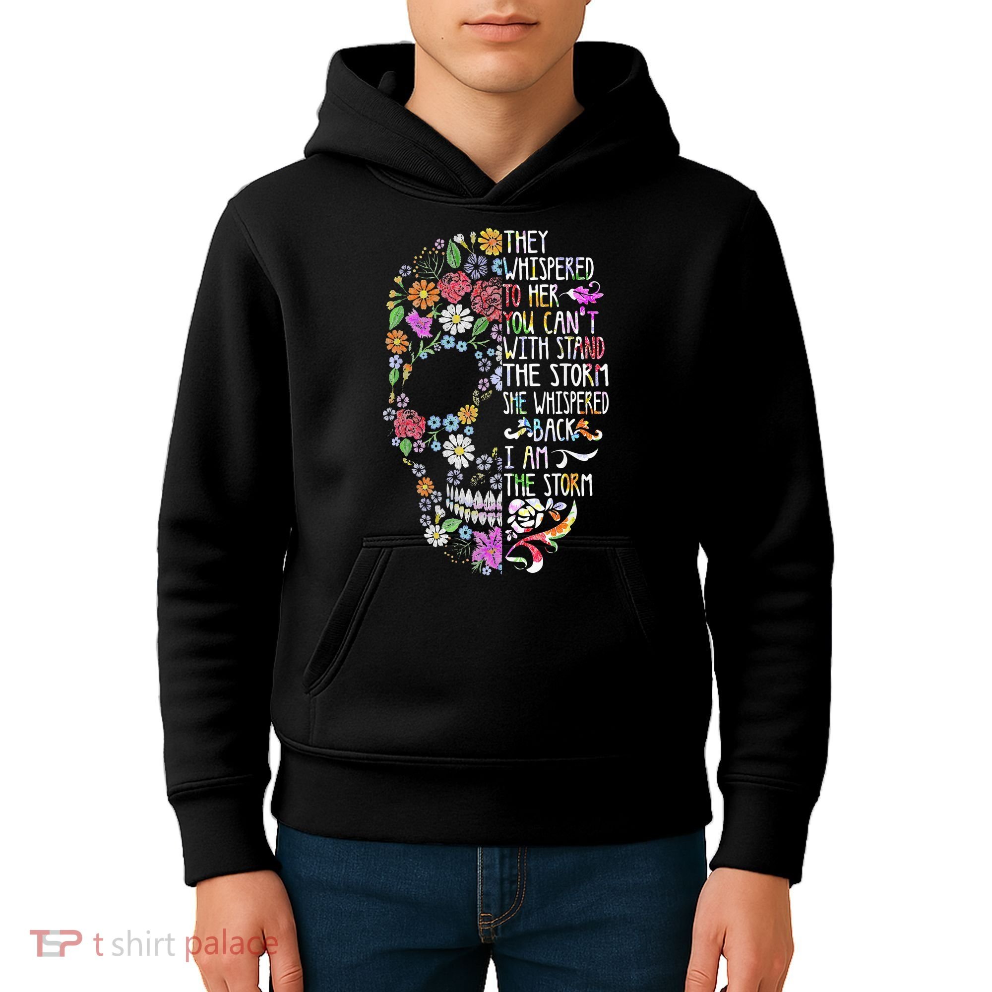 They Whispered To Her Flower Skull Kids Hoodie