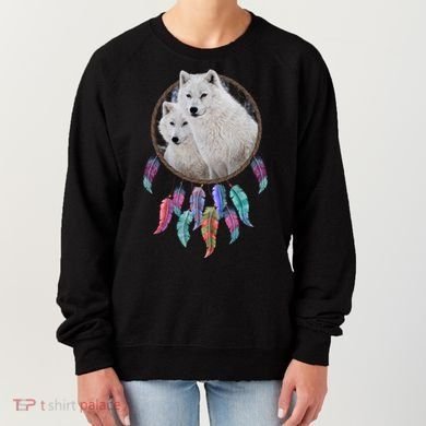 Two White Wolves Dream Catcher Women's Sweatshirt