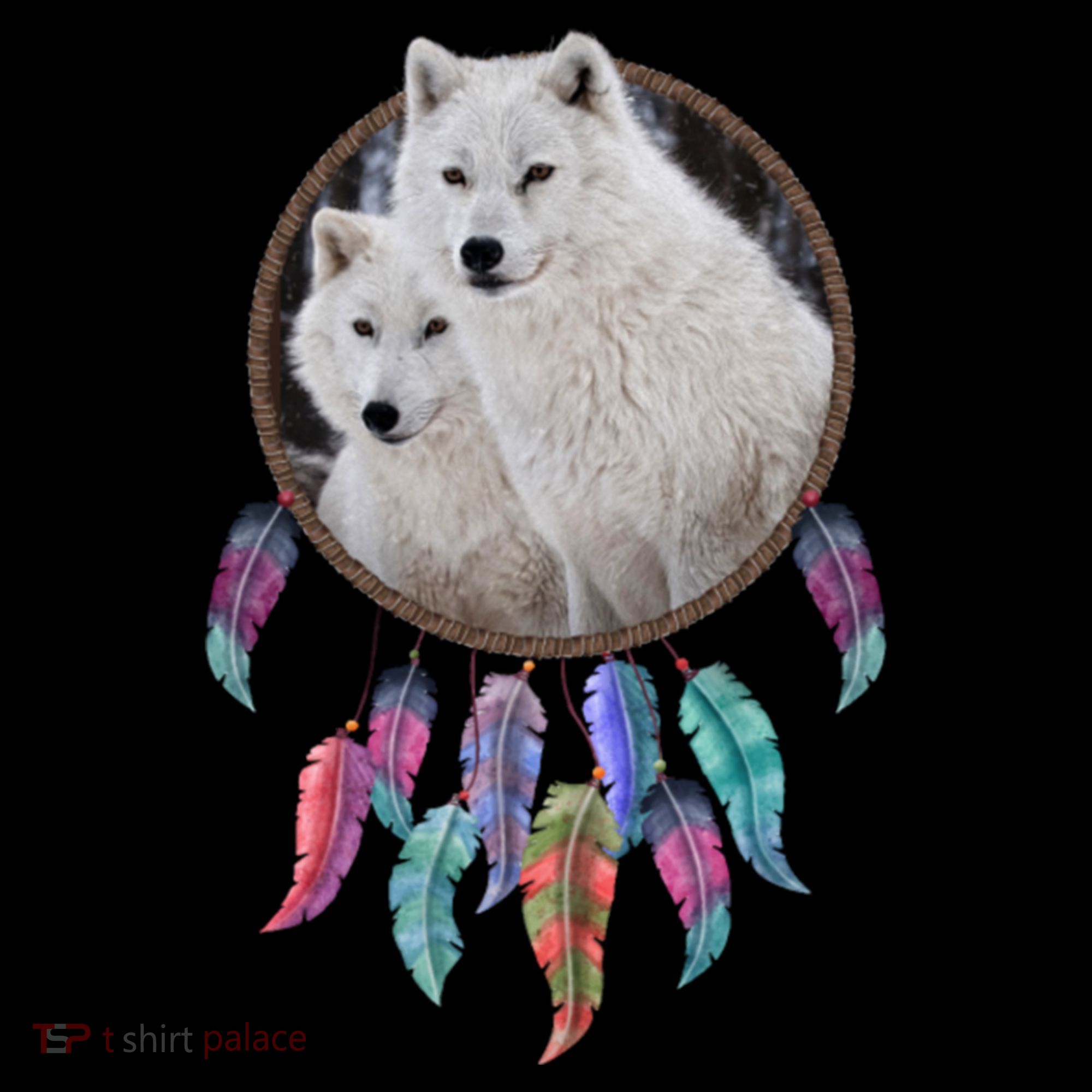 Two White Wolves Dream Catcher Coaster