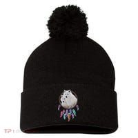 Two White Wolves Dream Catcher Pom Pom 12in Knit Beanie thumb 0