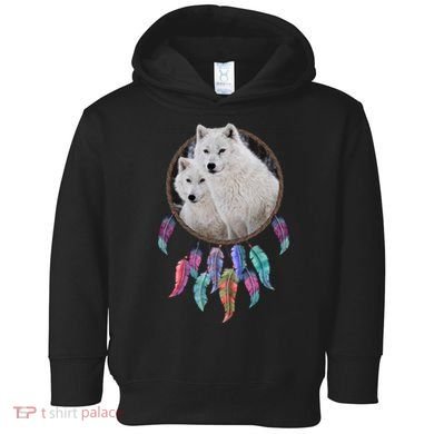 Two White Wolves Dream Catcher Toddler Hoodie