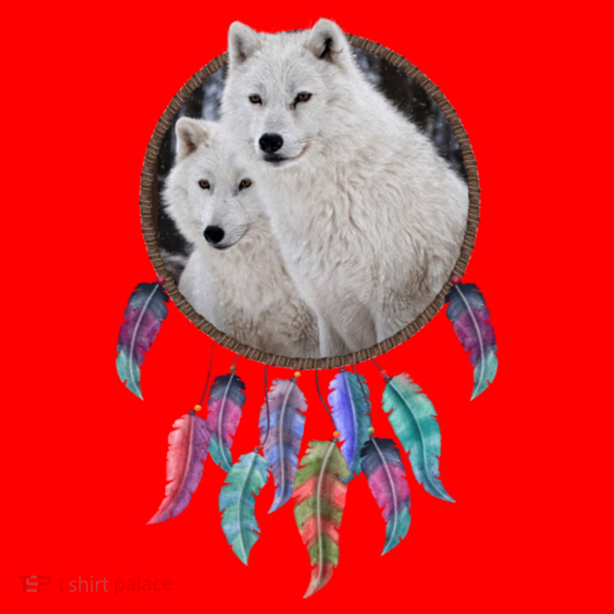 Two White Wolves Dream Catcher Santa Hat