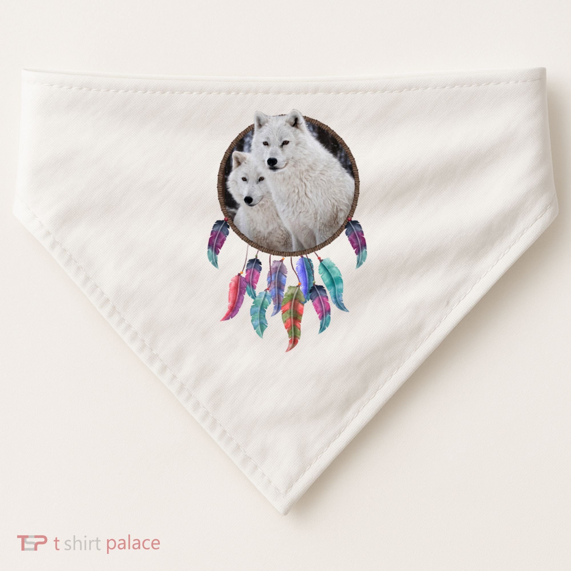 Two White Wolves Dream Catcher USA-Made Doggie Bandana