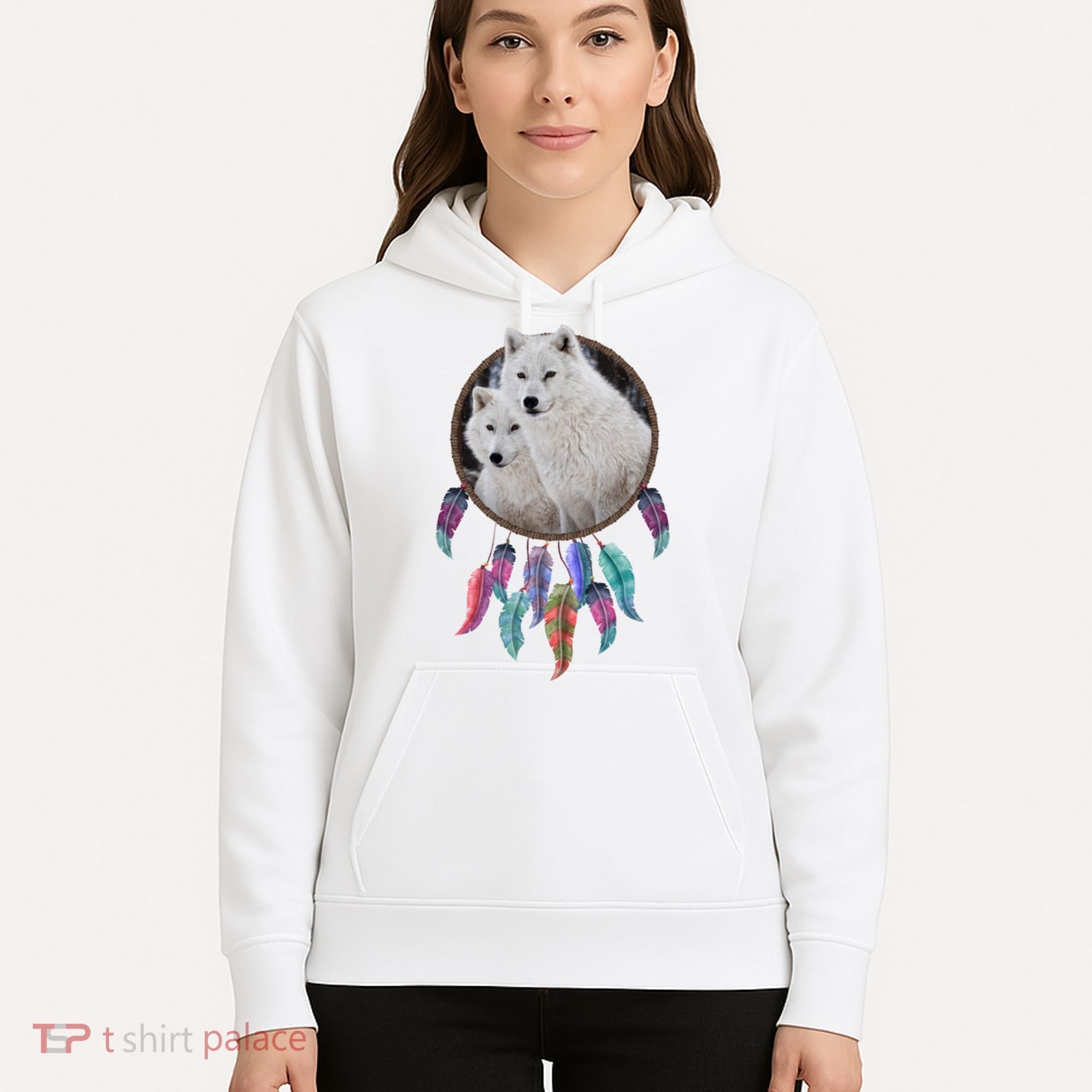 Two White Wolves Dream Catcher Hoodie