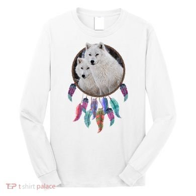 Two White Wolves Dream Catcher Long Sleeve Shirt