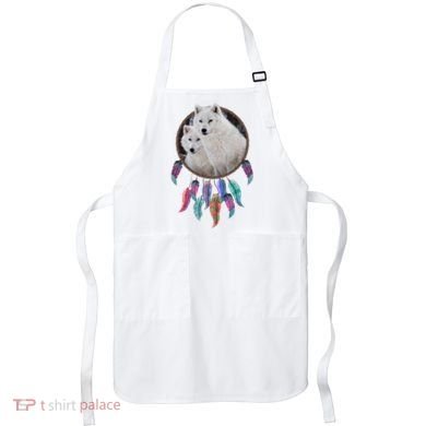 Two White Wolves Dream Catcher Apron