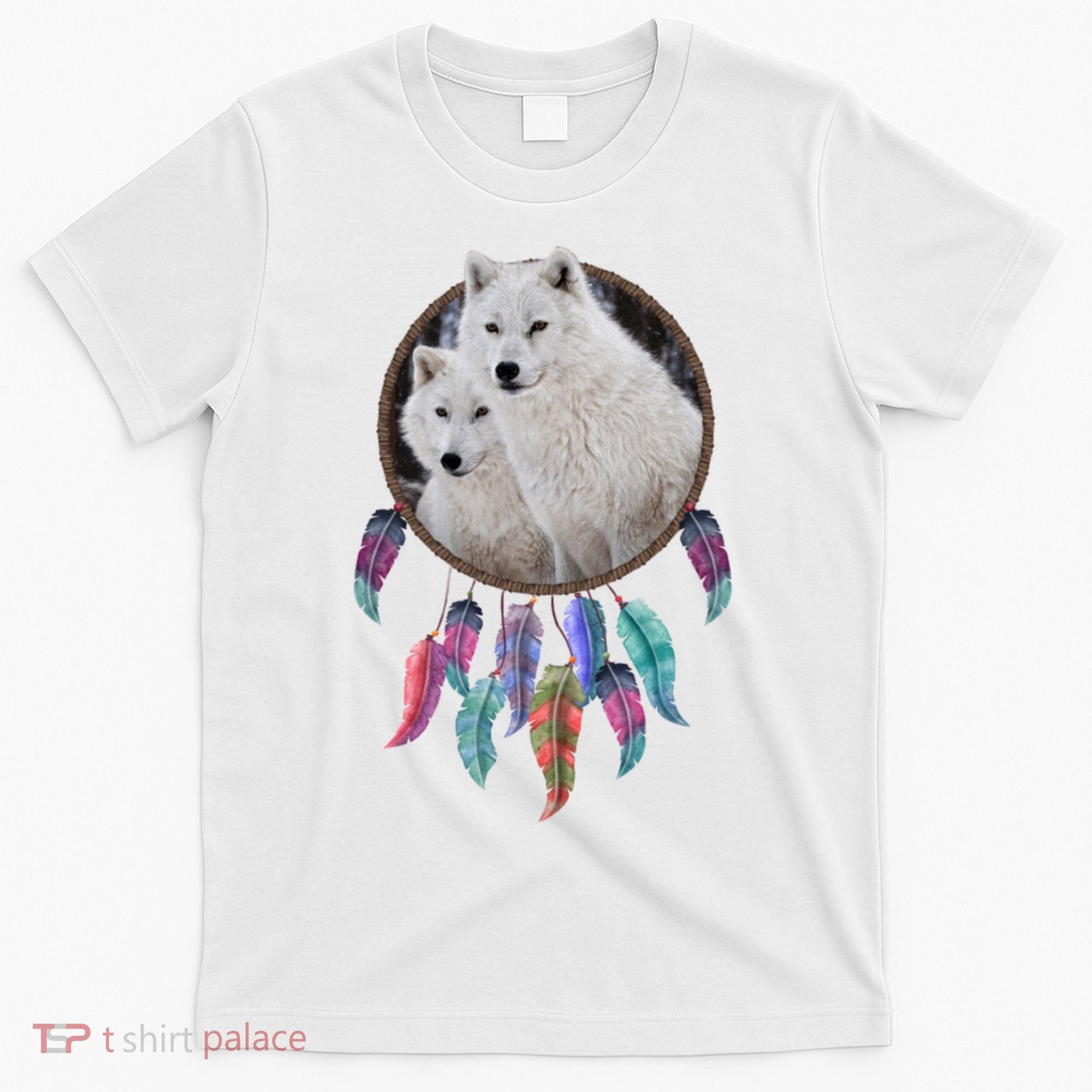 Two White Wolves Dream Catcher T-Shirt