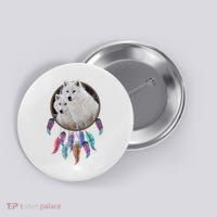 Two White Wolves Dream Catcher Button thumb 0