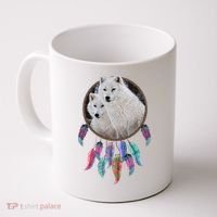 Two White Wolves Dream Catcher Coffee Mug thumb 0