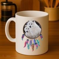 Two White Wolves Dream Catcher Coffee Mug thumb 4