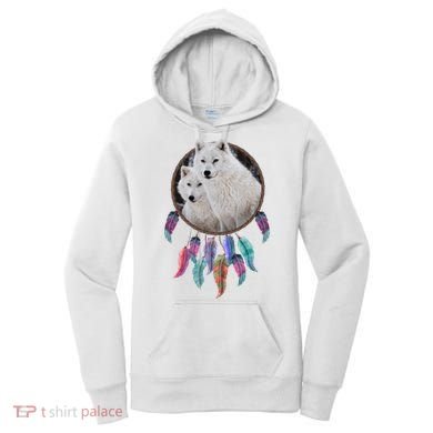 Two White Wolves Dream Catcher Women's Hoodie