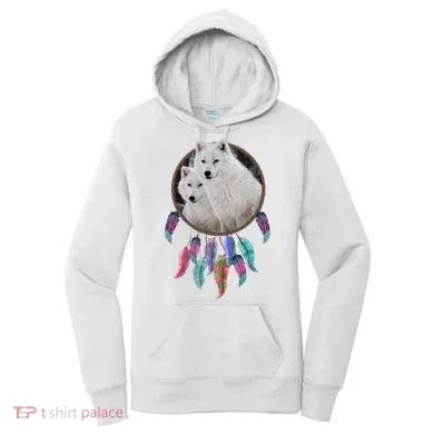 Two White Wolves Dream Catcher Women's Hoodie
