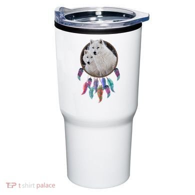 Two White Wolves Dream Catcher Tumbler