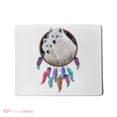 Two White Wolves Dream Catcher Mousepad
