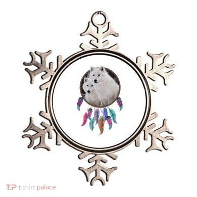 Two White Wolves Dream Catcher Ornament