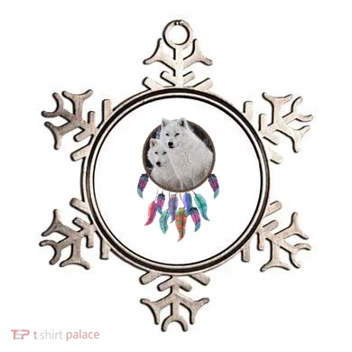 Two White Wolves Dream Catcher Ornament