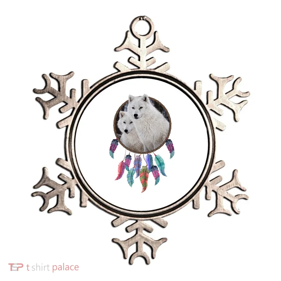 Two White Wolves Dream Catcher Ornament