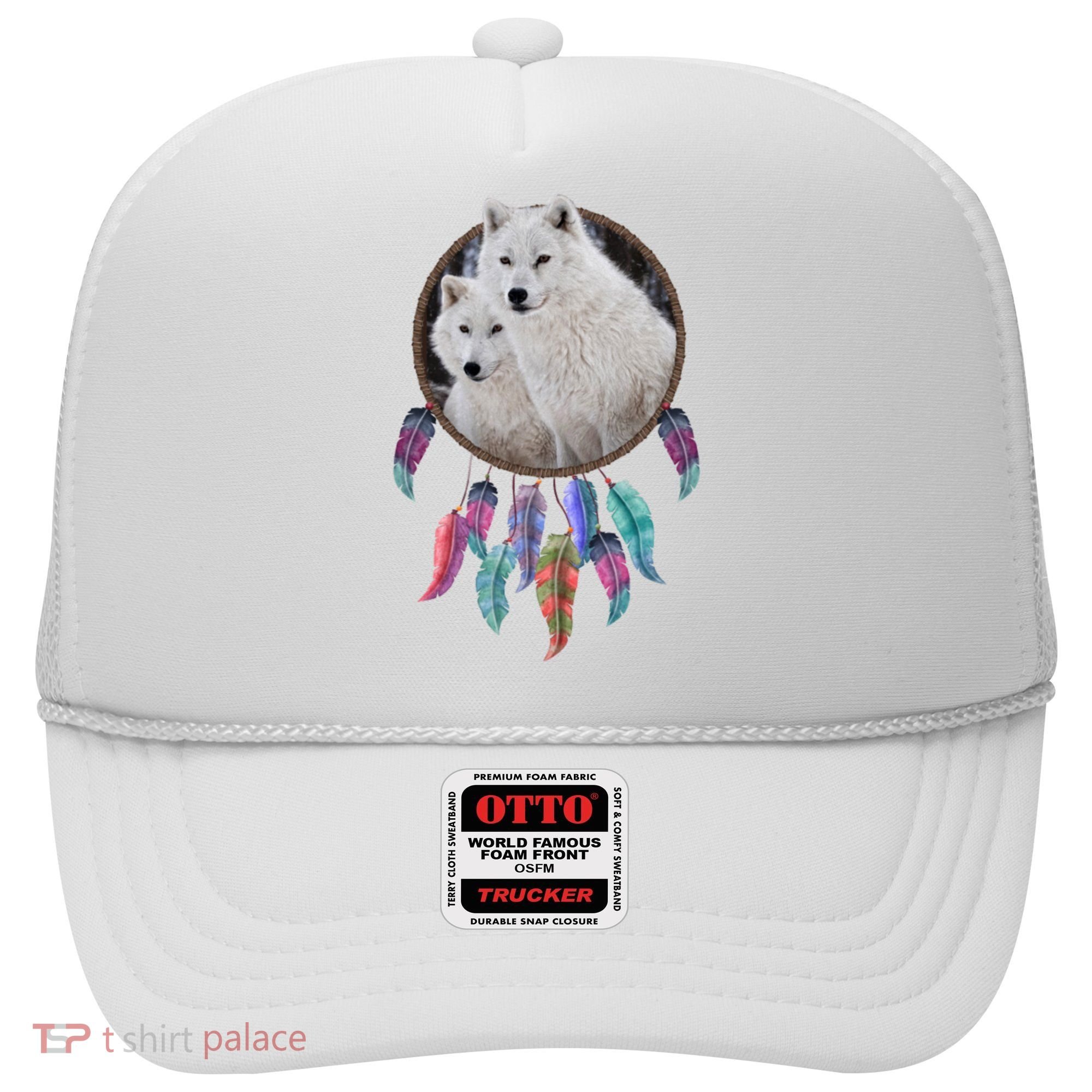 Two White Wolves Dream Catcher Hat