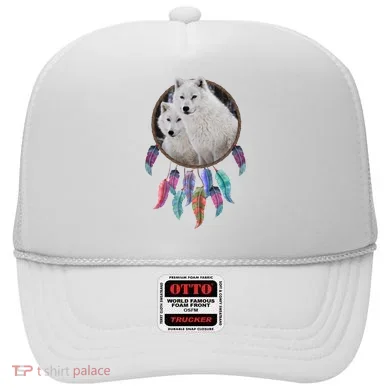 Two White Wolves Dream Catcher Hat