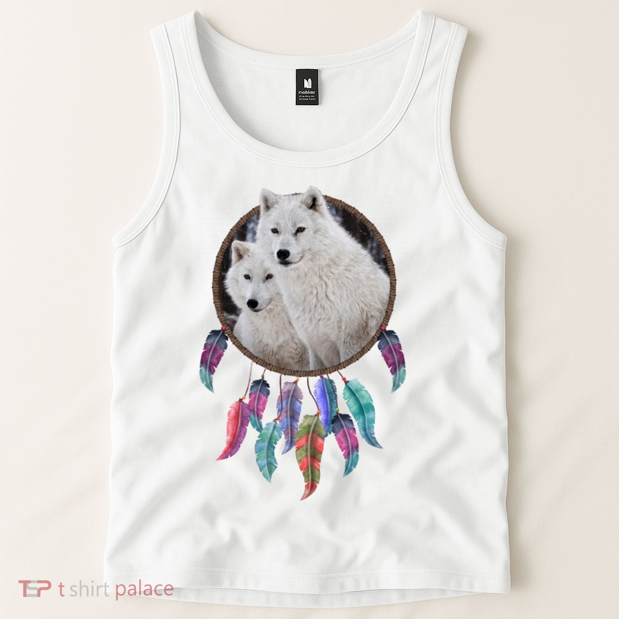 Two White Wolves Dream Catcher Tank Top