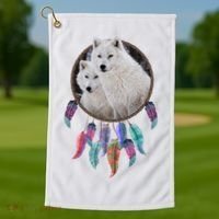 Two White Wolves Dream Catcher Golf Towel thumb 1