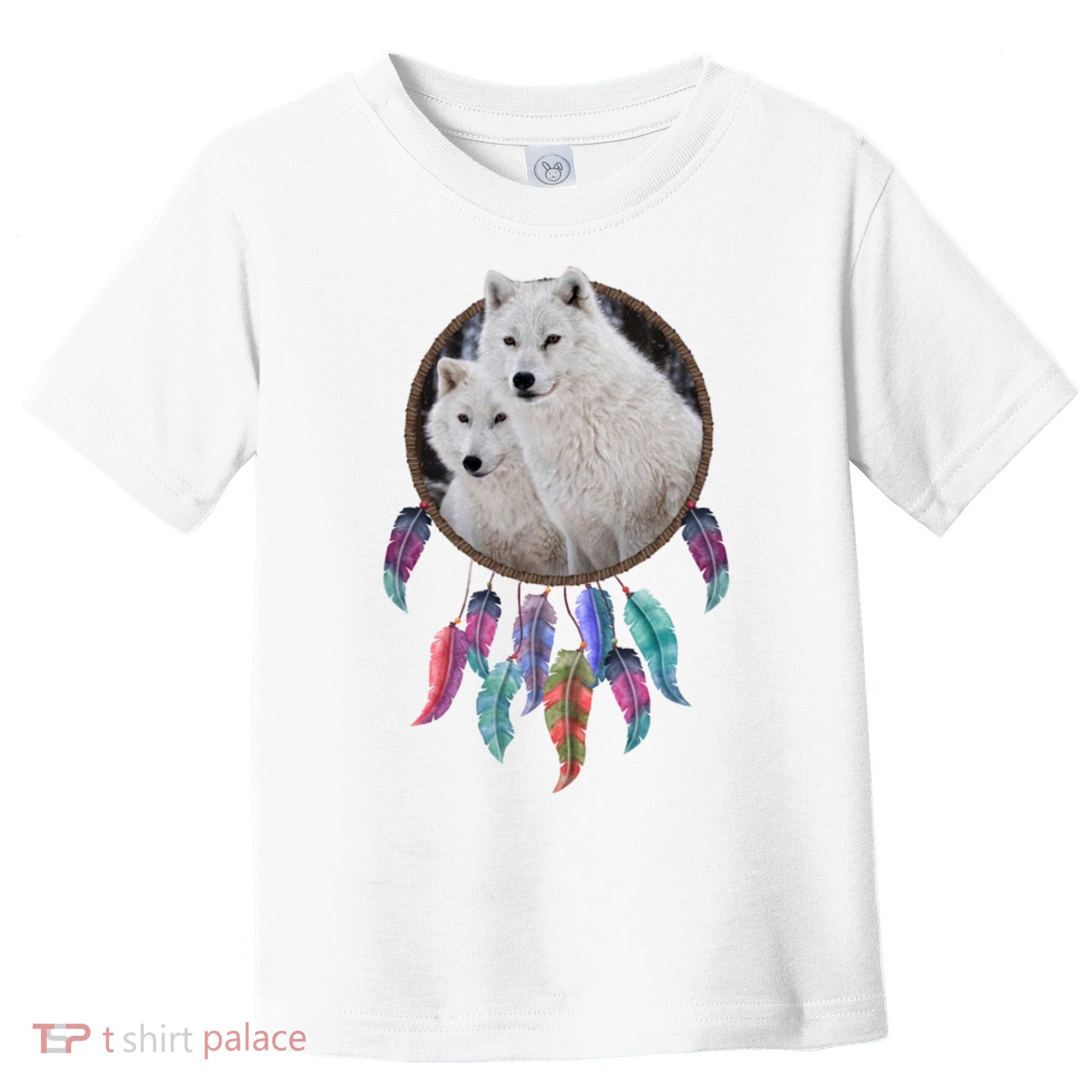 Two White Wolves Dream Catcher Toddler T-Shirt