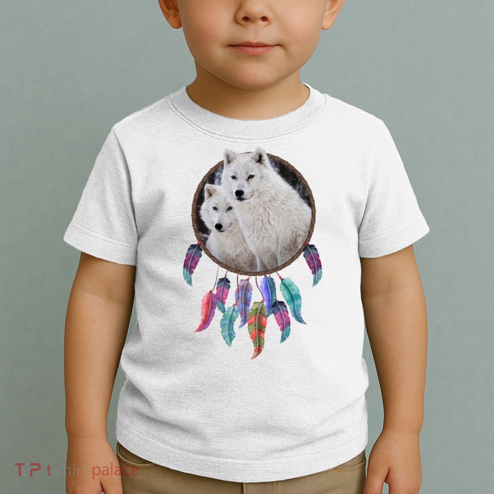 Two White Wolves Dream Catcher Toddler T-Shirt