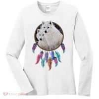 Two White Wolves Dream Catcher Women's Long Sleeve Shirt thumb 0