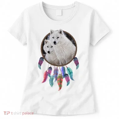 Two White Wolves Dream Catcher Women's T-Shirt