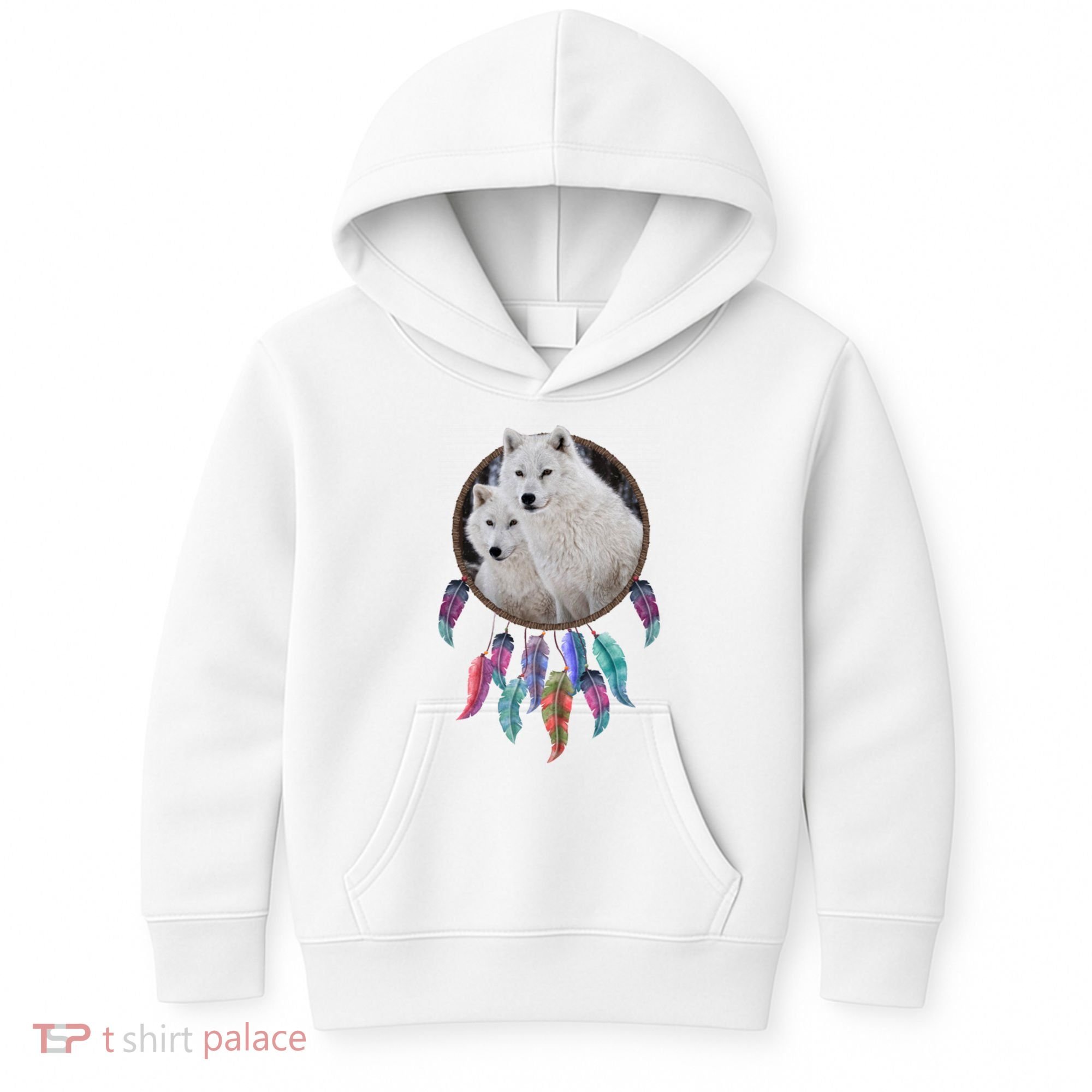 Two White Wolves Dream Catcher Kids Hoodie