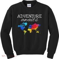 Travel Wanderlust World Map Adventure Traveler Gift Kids Sweatshirt thumb 0