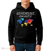 Travel Wanderlust World Map Adventure Traveler Gift Kids Hoodie thumb 4