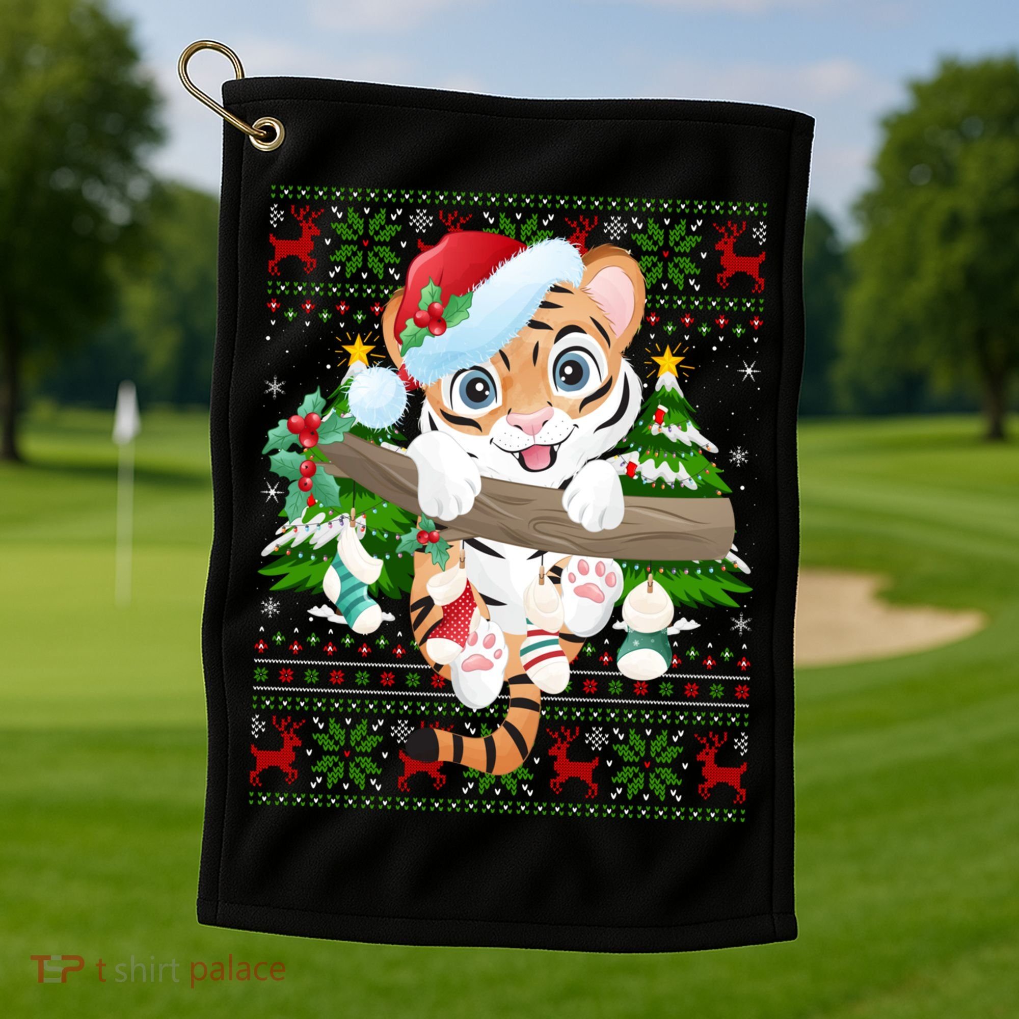Tiger Xmas Style Ugly Santa Tiger Christmas Gift Golf Towel