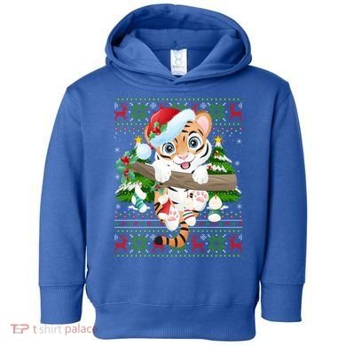 Tiger Xmas Style Ugly Santa Tiger Christmas Gift Toddler Hoodie