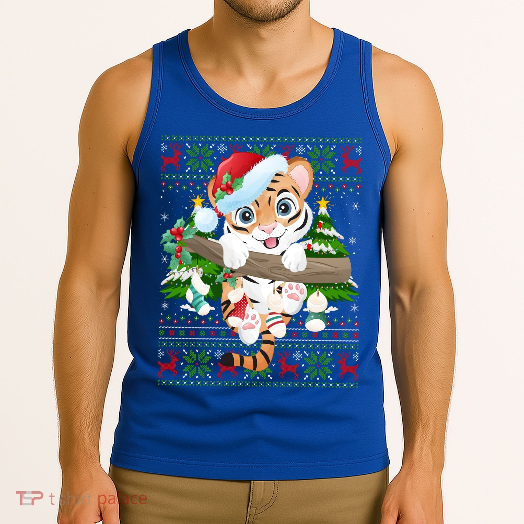 Tiger Xmas Style Ugly Santa Tiger Christmas Gift Tank Top