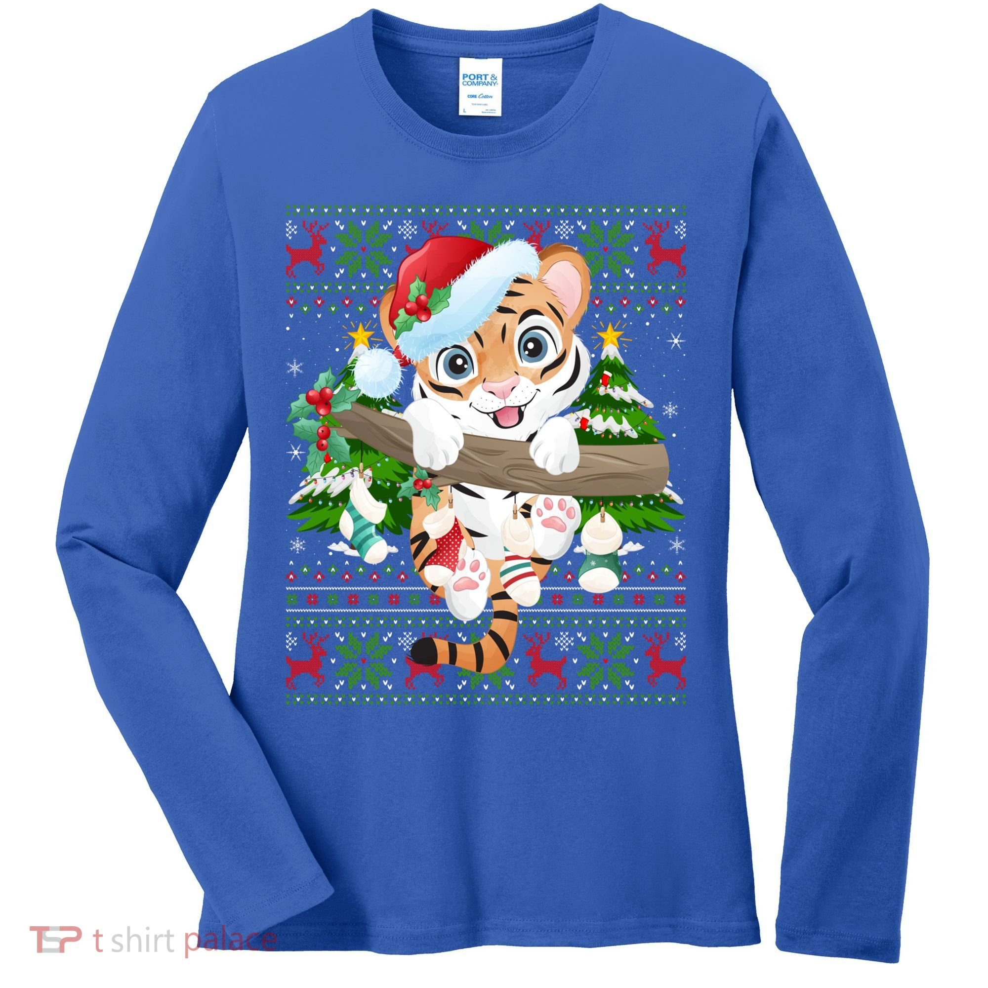 Tiger Xmas Style Ugly Santa Tiger Christmas Gift Women's Long Sleeve Shirt