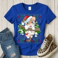 Tiger Xmas Style Ugly Santa Tiger Christmas Gift Women's T-Shirt thumb 3