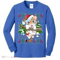Tiger Xmas Style Ugly Santa Tiger Christmas Gift Kids Long Sleeve Shirt thumb 0