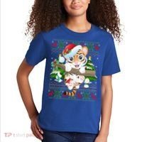 Tiger Xmas Style Ugly Santa Tiger Christmas Gift Kids T-Shirt thumb 2