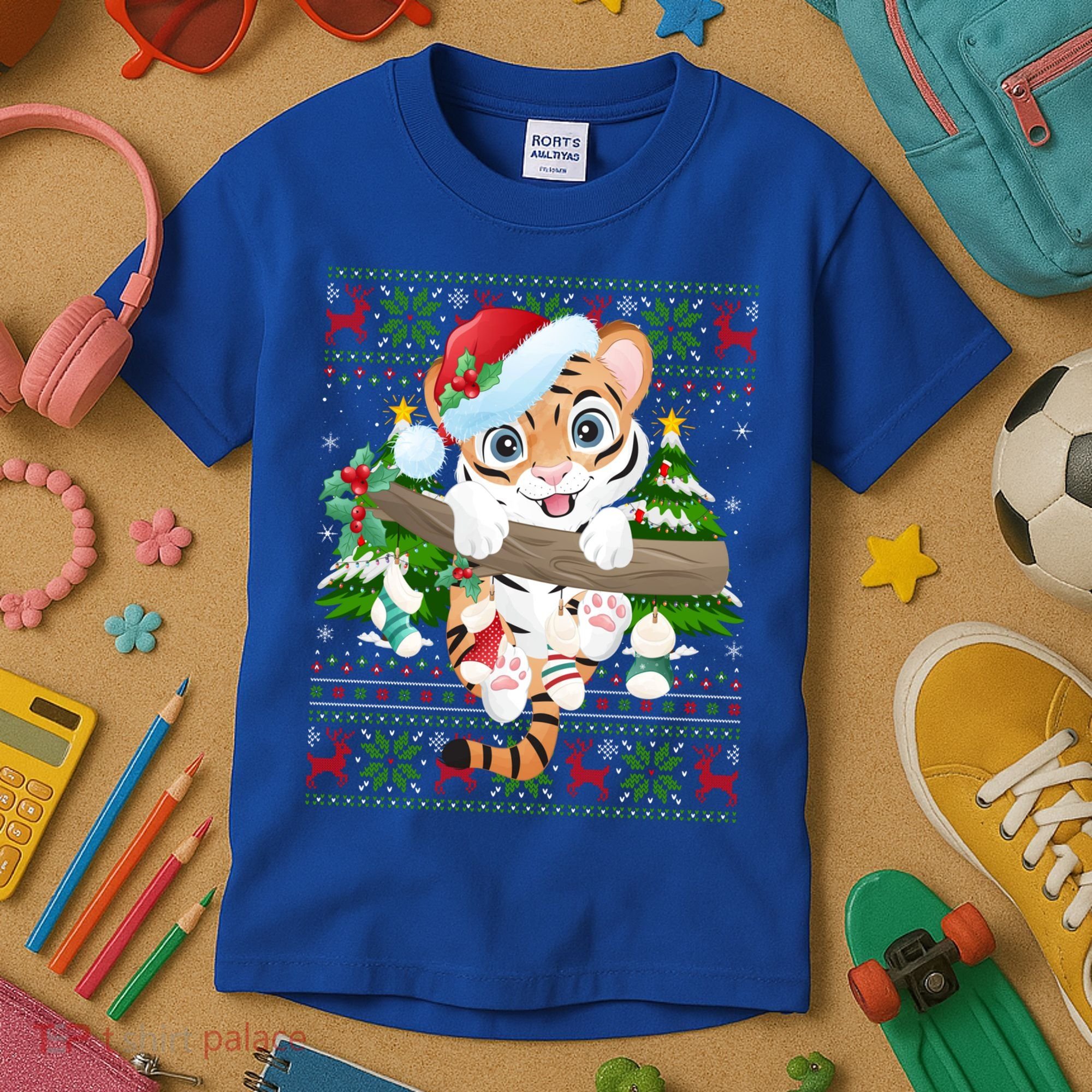 Tiger Xmas Style Ugly Santa Tiger Christmas Gift Kids T-Shirt