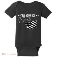 Tell Your Dog I Said Hi Grey Style American Flag Baby Bodysuit thumb 0