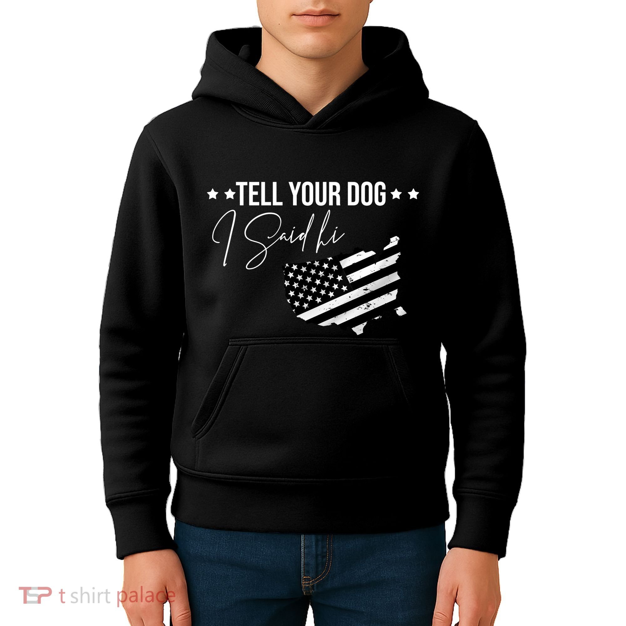 Tell Your Dog I Said Hi Grey Style American Flag Kids Hoodie