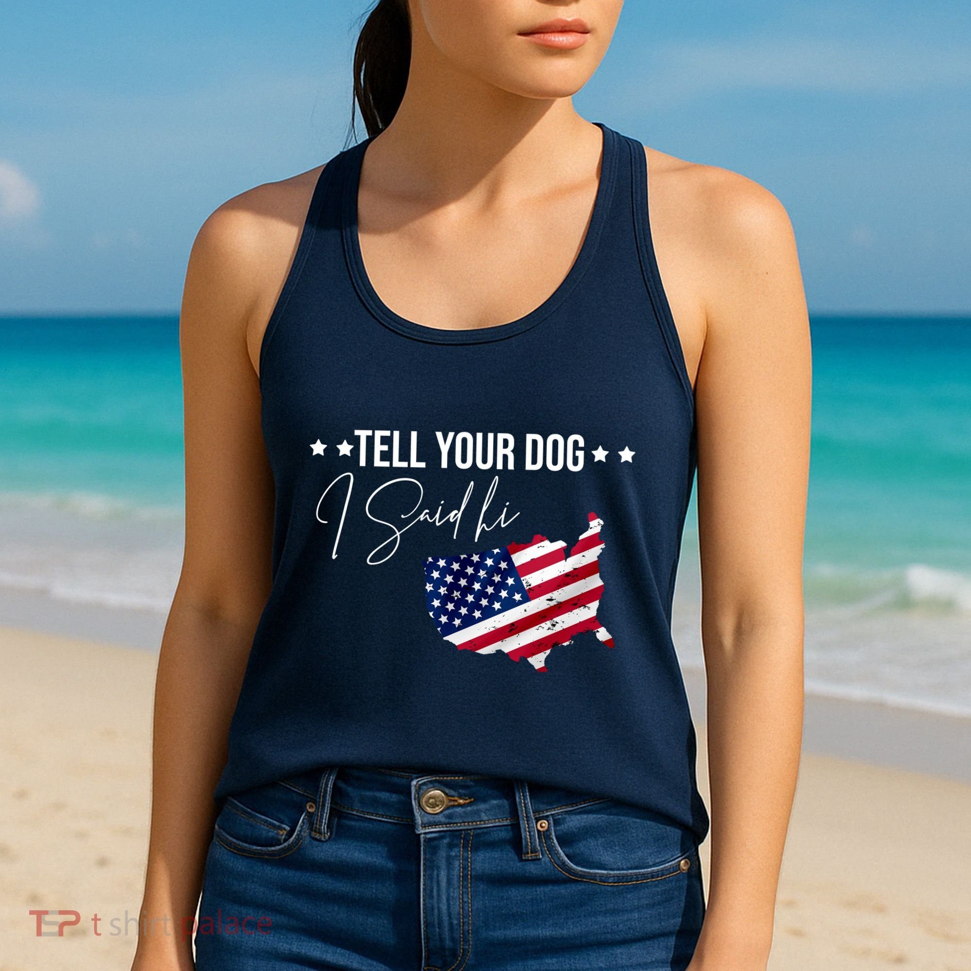 Tell Your Dog I Said Hi US American Flag Women's Tank Top