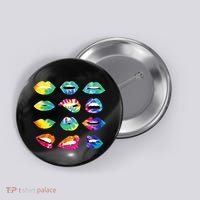 Tye Dye Colorful Hippy Lips Button thumb 0