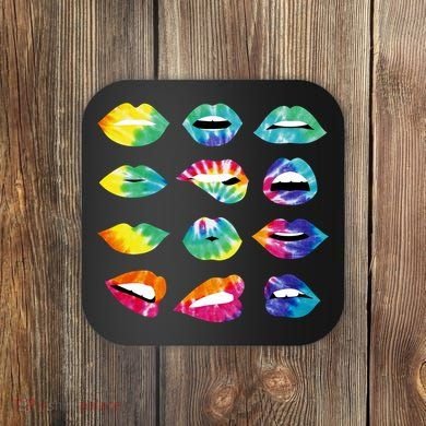 Tye Dye Colorful Hippy Lips Coaster