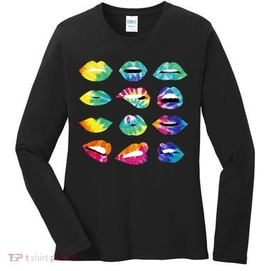 Tye Dye Colorful Hippy Lips Women's Long Sleeve Shirt