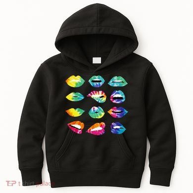 Tye Dye Colorful Hippy Lips Kids Hoodie