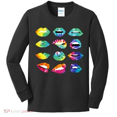 Tye Dye Colorful Hippy Lips Kids Long Sleeve Shirt