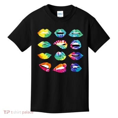 Tye Dye Colorful Hippy Lips Kids T-Shirt