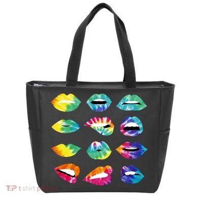 Tye Dye Colorful Hippy Lips Tote Bag
